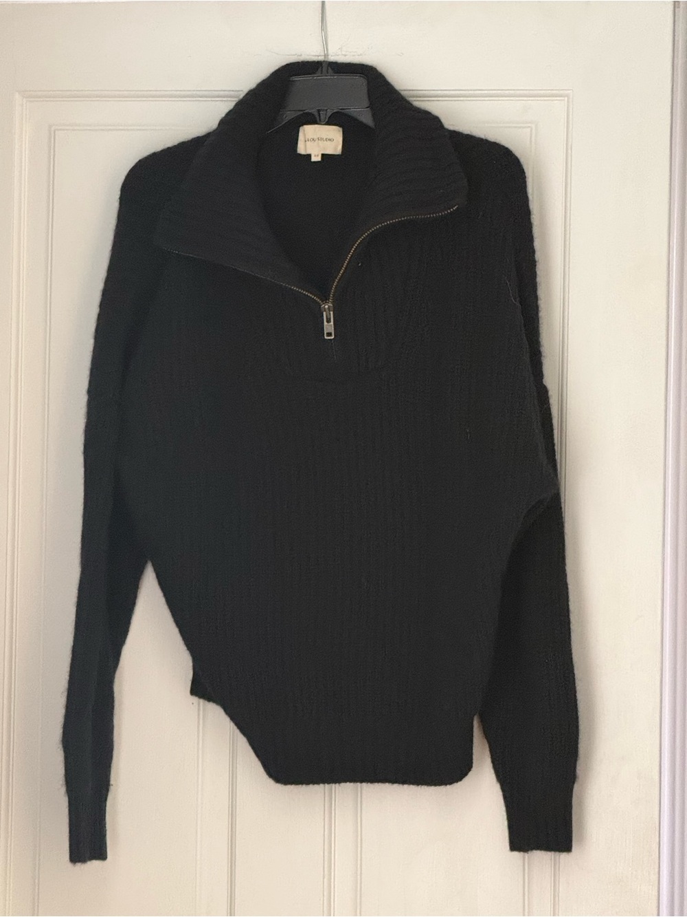 Loulou Studio Black Ribbed Half-Zip Sweater